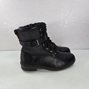 UGG Kesey Combat Boots Womens 7.5 Black Leather Waterproof Ankle Lace Up 1005263